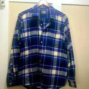 Mens sz L Quiet Storm blue flannel top